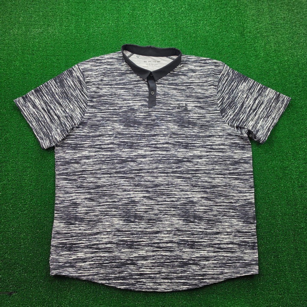 Under Armour The Iso-Chill Polo Shirt Mens 2XL Black White Melange Stripe Golf